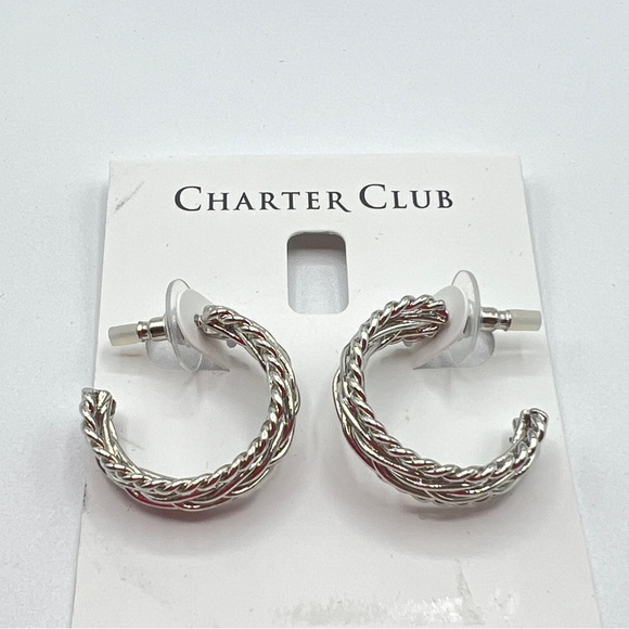 Charter Club Small Triple-Row C-Hoop Earrings in Silver-Tone NWT MSRP $35 - Picture 3 of 4